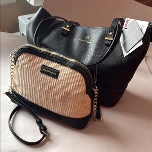 nanette lepore Black and Tan Crossbody Bag and Shoulder tote set